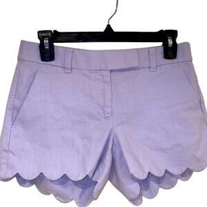 J. Crew Lavender Linen Blend Scalloped Shorts Women's Size 0
